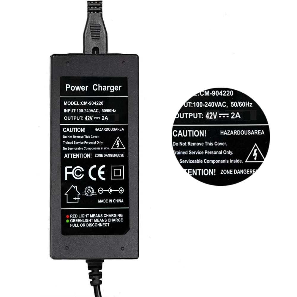 42V 2A Charger for 36V Lithium Battery, 5.5mm x 2.5mm and 8mm 3 Prong Connector D8752