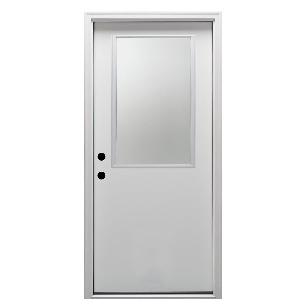 Primed Fiberglass 1/2 Lite Clear Glass Prehung Entry Door 36" x 80" I58222
