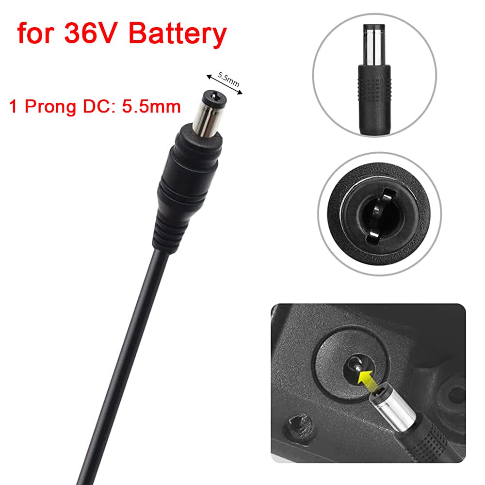 42V 2A Charger for 36V Lithium Battery, 5.5mm x 2.5mm and 8mm 3 Prong Connector D8752