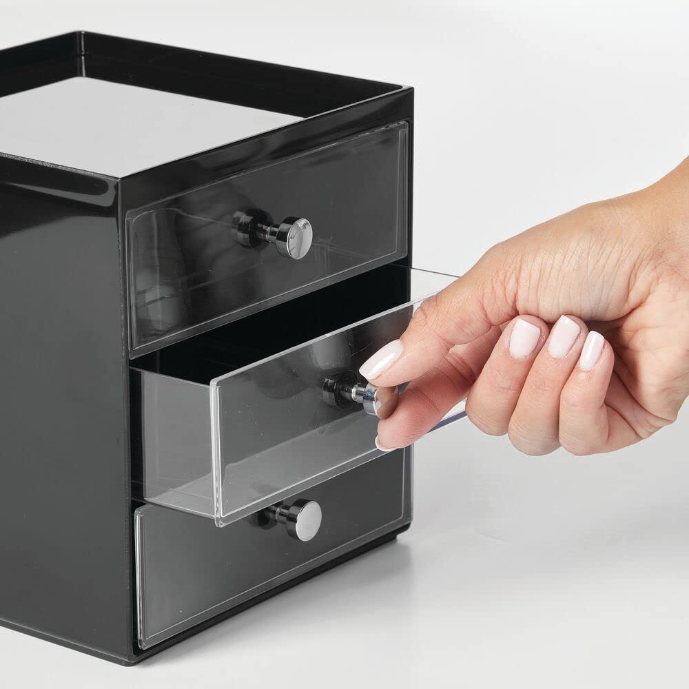 Makeup Organizer Storage Cube with 3 Drawers Black/Clear T878