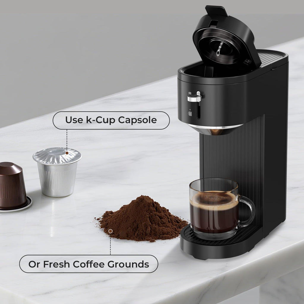 Single Serve Coffee Maker for K Cup and Ground Coffee, 6oz-14oz, Matte Black Q807761