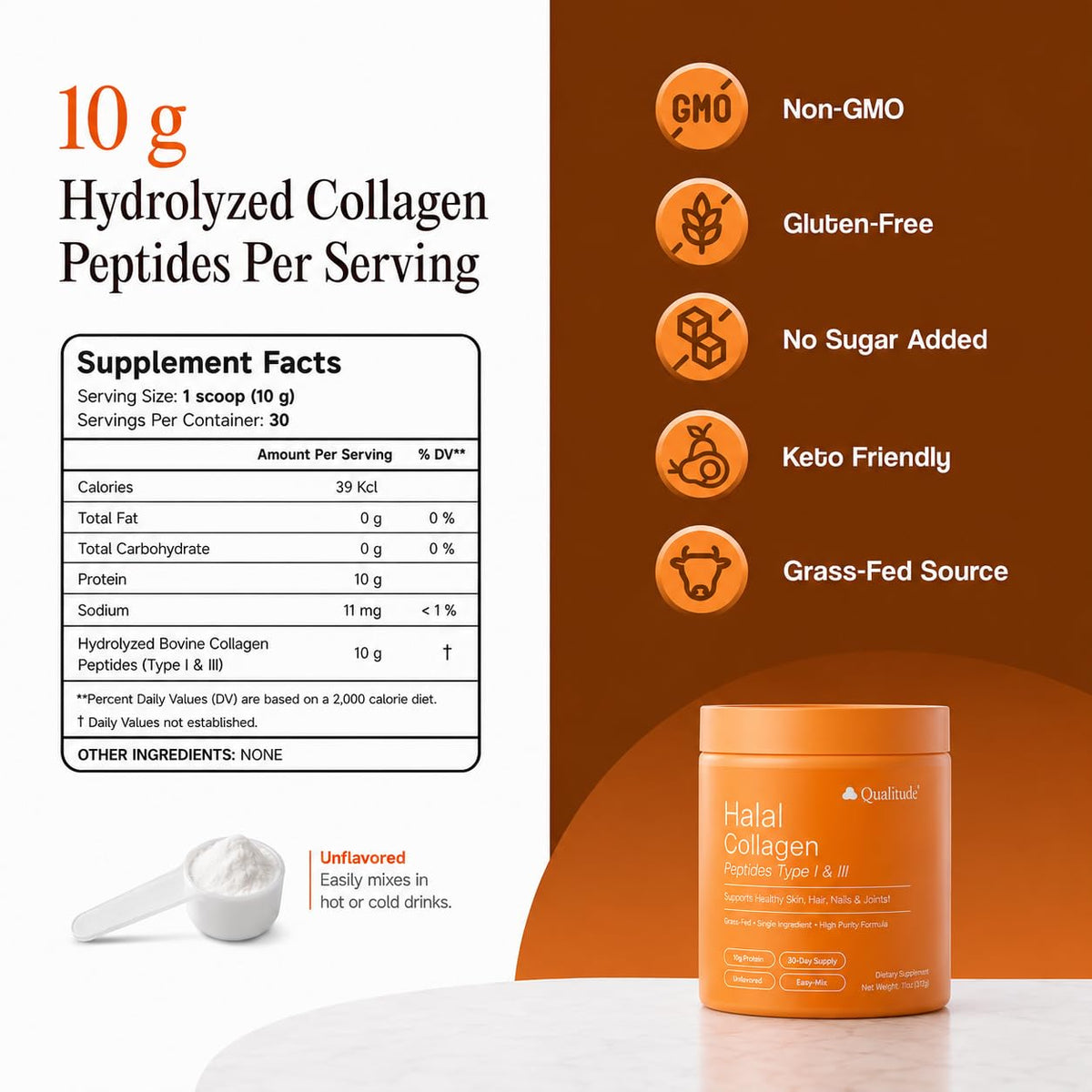 Halal Collagen Peptides Powder Grass-Fed Bovine Type I & III H1647