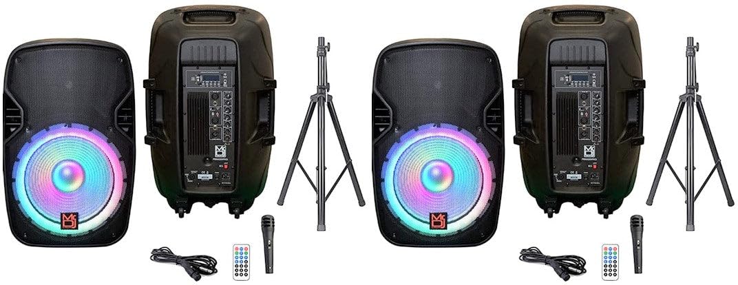 15" 2-Way Powered Bluetooth Karaoke Speaker with Speaker Stand R2505