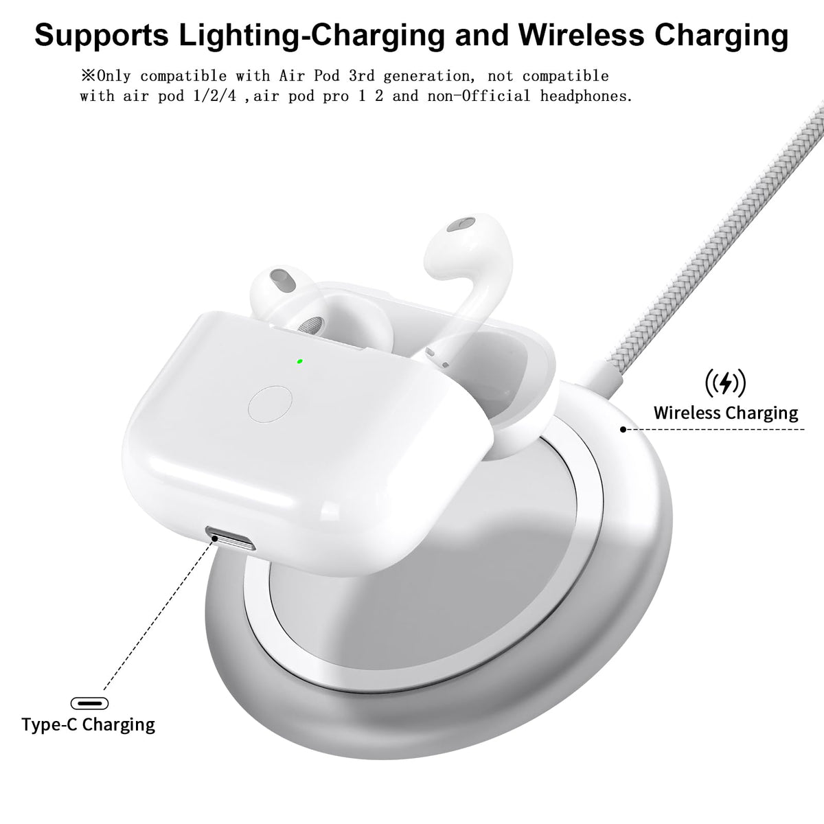 White Wireless Charging Case with Bluetooth Pairing Sync Button M764