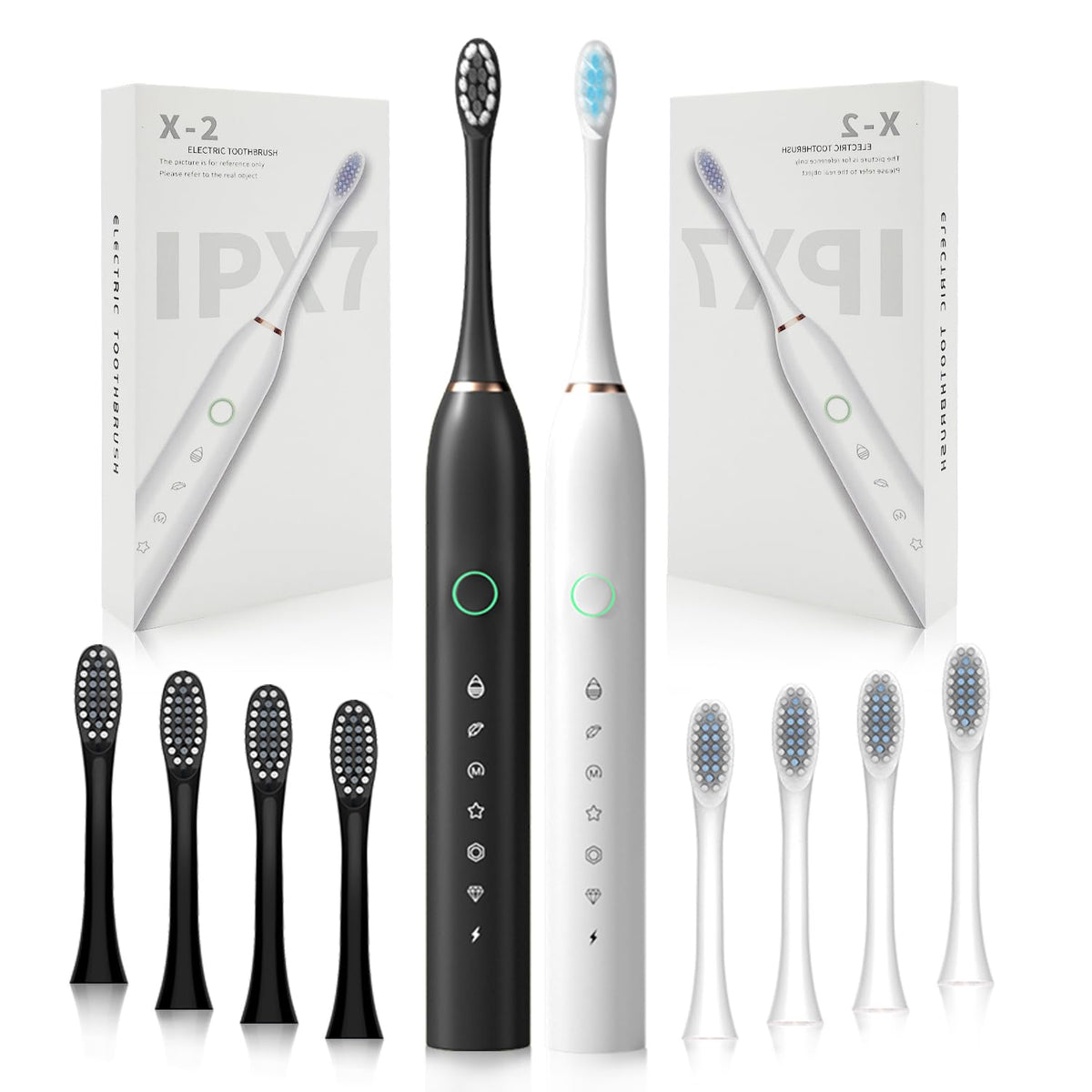 2 Pack Rechargeable Electric Toothbrushes with 8 Brush Heads L5254