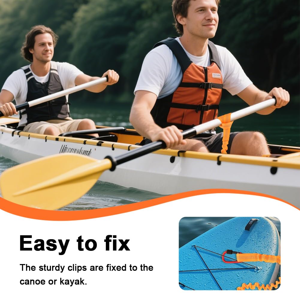 2-Pack Kayak Paddle Leash, 5-7 FT Stretchable Coiled Lanyard with Carabiner V4262