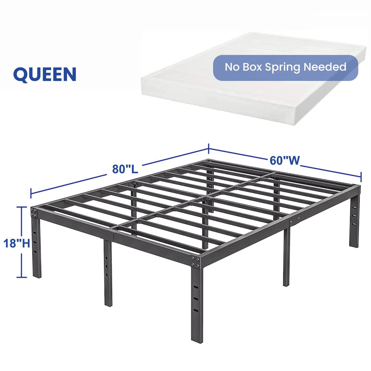 Queen Size 18 inch Tall Black Storage Bed Frame with Steel Slats V384004