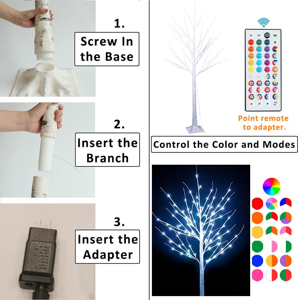 5 ft RGB Lighted Birch Tree T3083