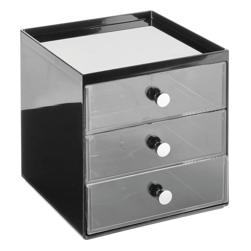 Makeup Organizer Storage Cube with 3 Drawers Black/Clear T878