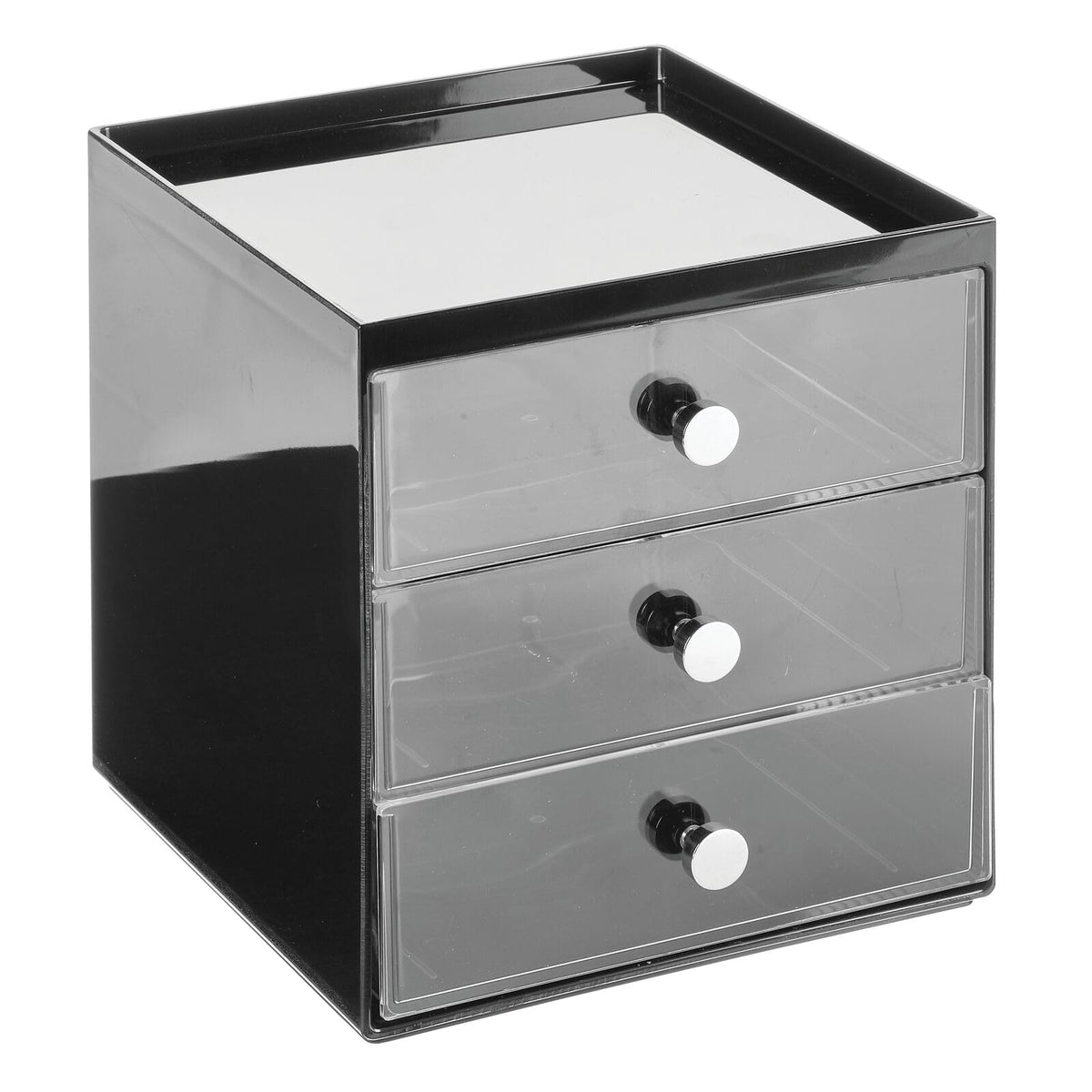 Makeup Organizer Storage Cube with 3 Drawers Black/Clear T878