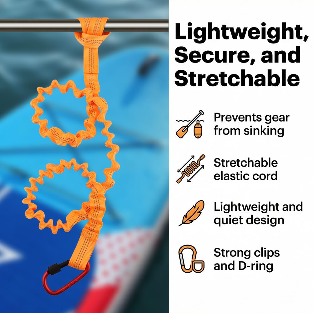 2-Pack Kayak Paddle Leash, 5-7 FT Stretchable Coiled Lanyard with Carabiner V4262