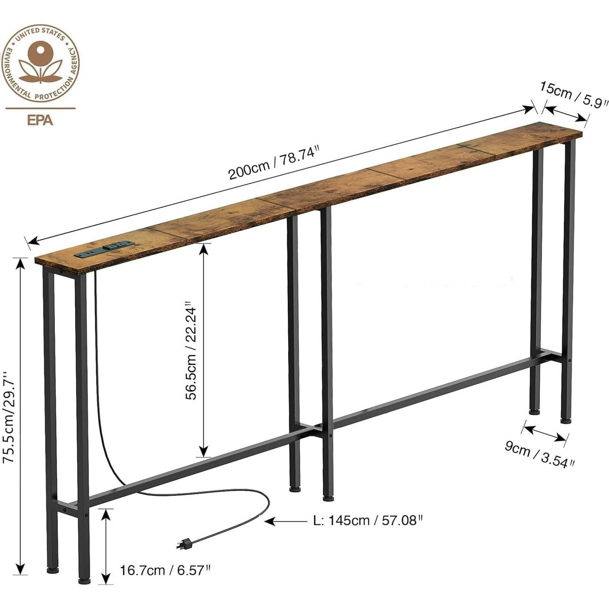 78" Narrow Console Sofa Table with Power Outlets & 2 USB Ports U7747