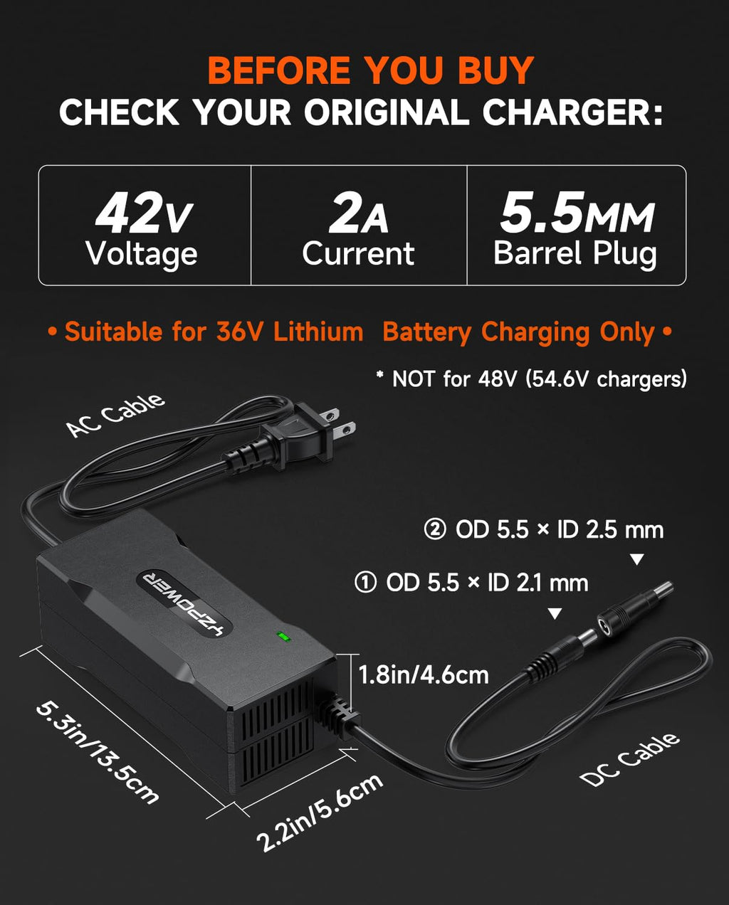 42V 2A Electric Scooter Charger T405