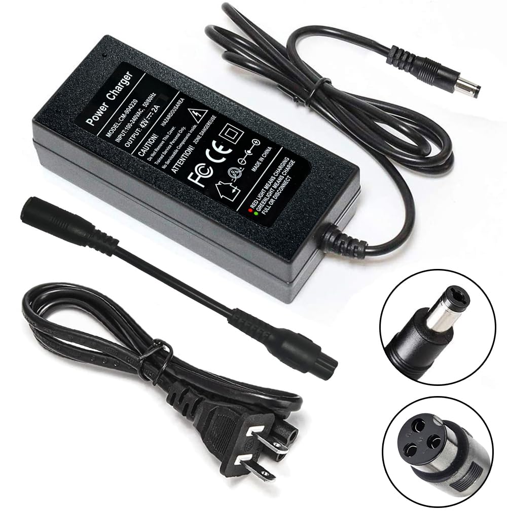 42V 2A Charger for 36V Lithium Battery, 5.5mm x 2.5mm and 8mm 3 Prong Connector D8752