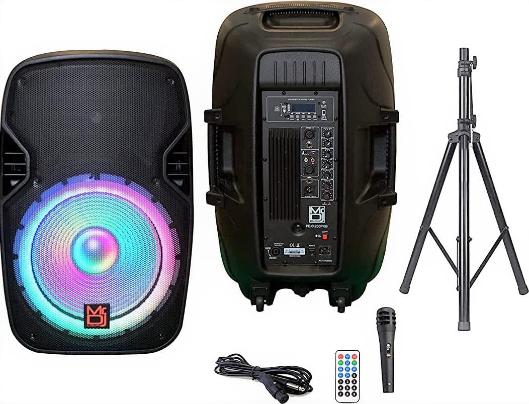 15" 2-Way Powered Bluetooth Karaoke Speaker with Speaker Stand R2505