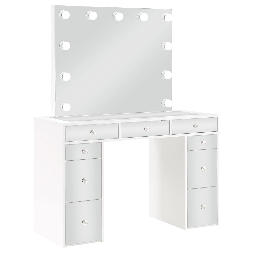 White Velvet 9-Drawer Vanity Table Set E2035