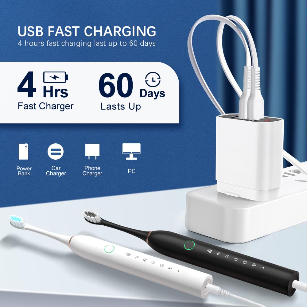 2 Pack Rechargeable Electric Toothbrushes with 8 Brush Heads L5254