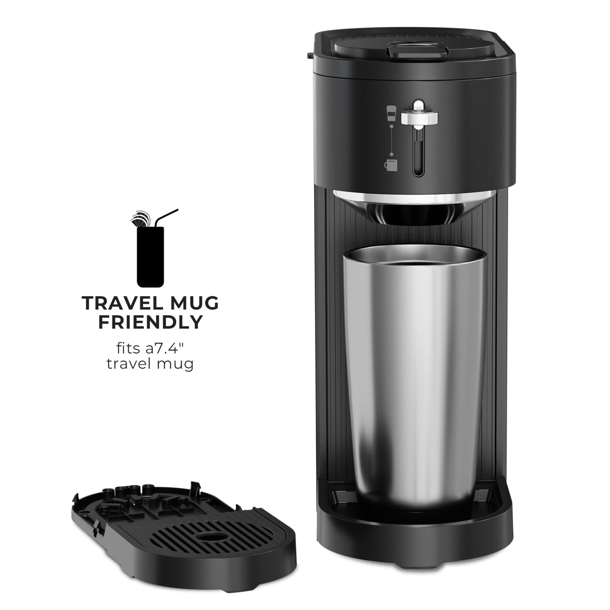 Single Serve Coffee Maker for K Cup and Ground Coffee, 6oz-14oz, Matte Black Q807761