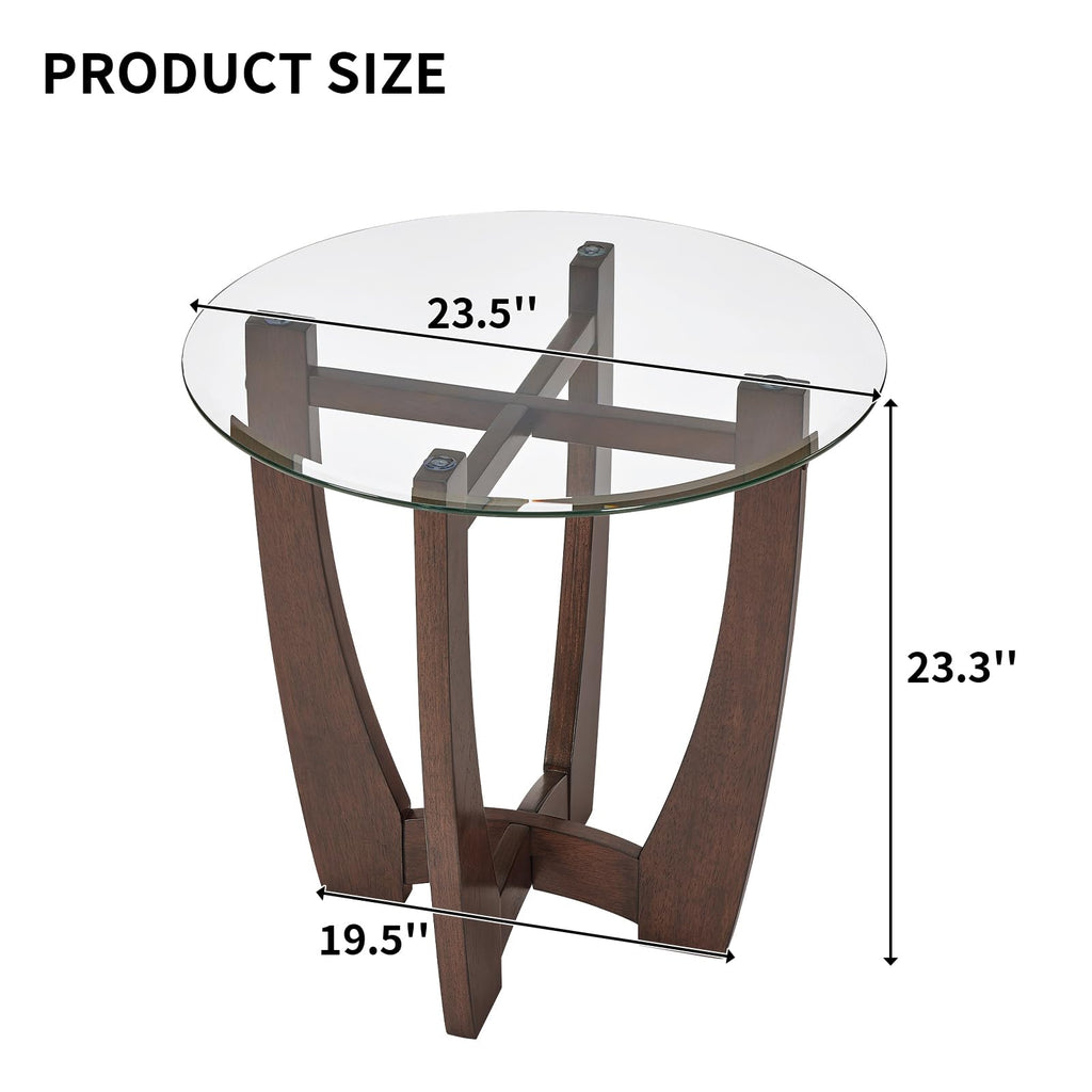 Round Glass End Table with Wood Base Z404150