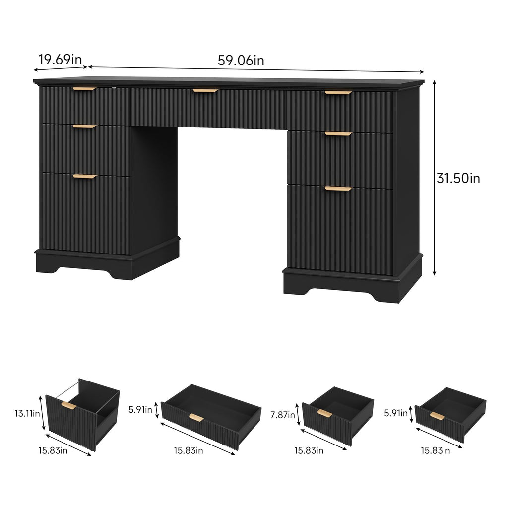 59" Fluted Desk with Storage Drawers M10072