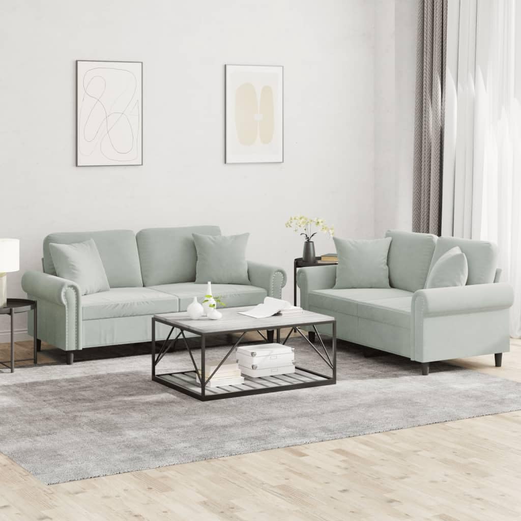 Light Gray Velvet 2 Piece Sofa Set with Pillows S274