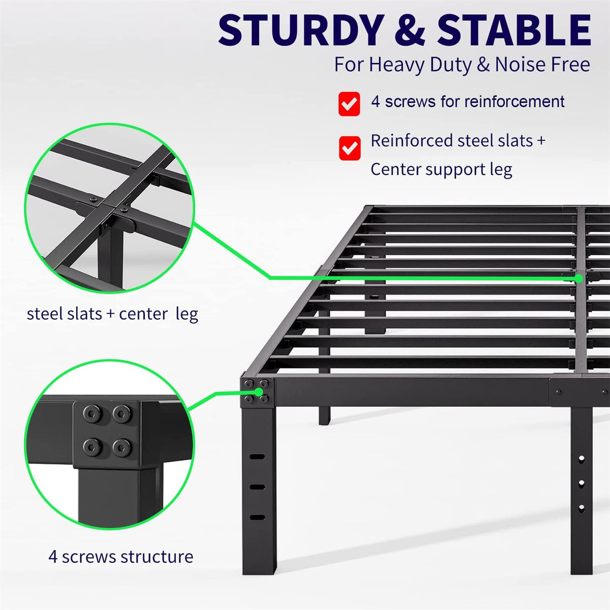 Queen Size 18 inch Tall Black Storage Bed Frame with Steel Slats V384004