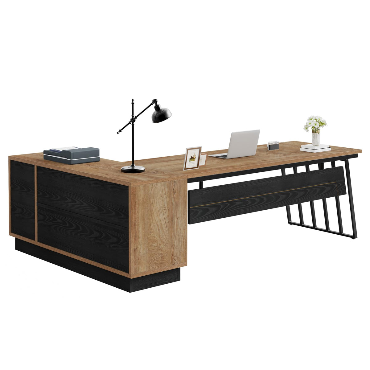 71-Inch L-Shaped Executive Desk with Cabinet J302023