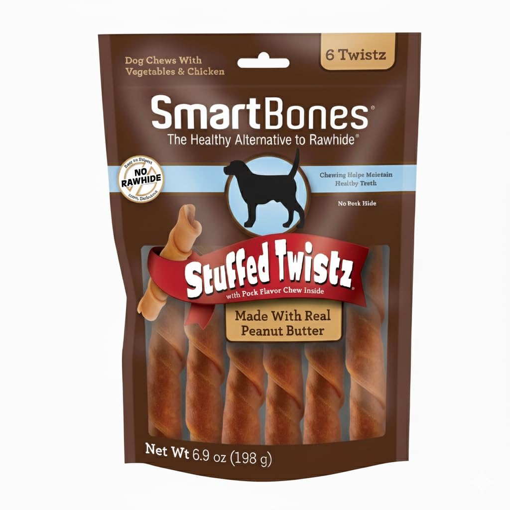 Peanut Butter Pork Flavor Rawhide-Free Dog Chews 6 Twistz C7760