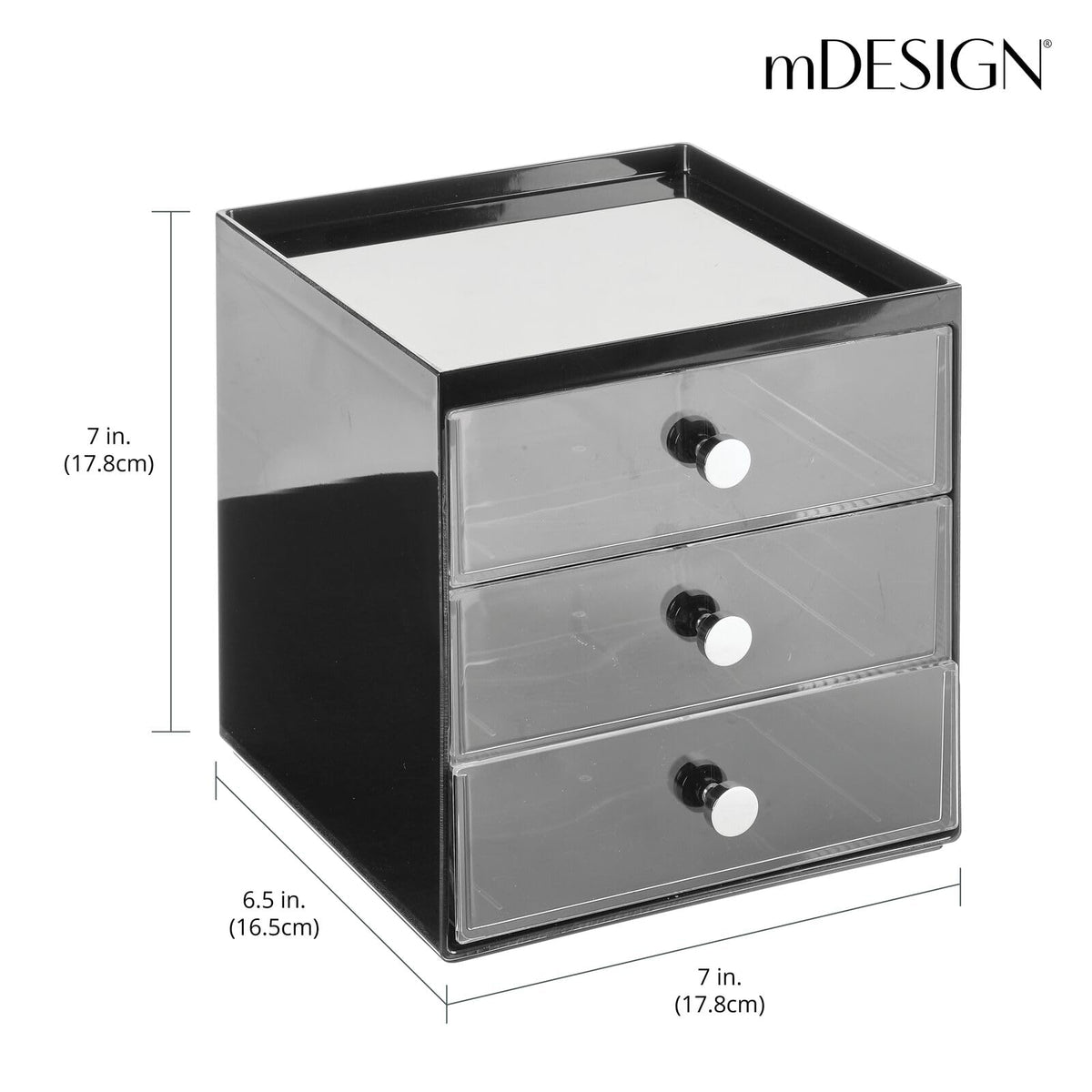 Makeup Organizer Storage Cube with 3 Drawers Black/Clear T878