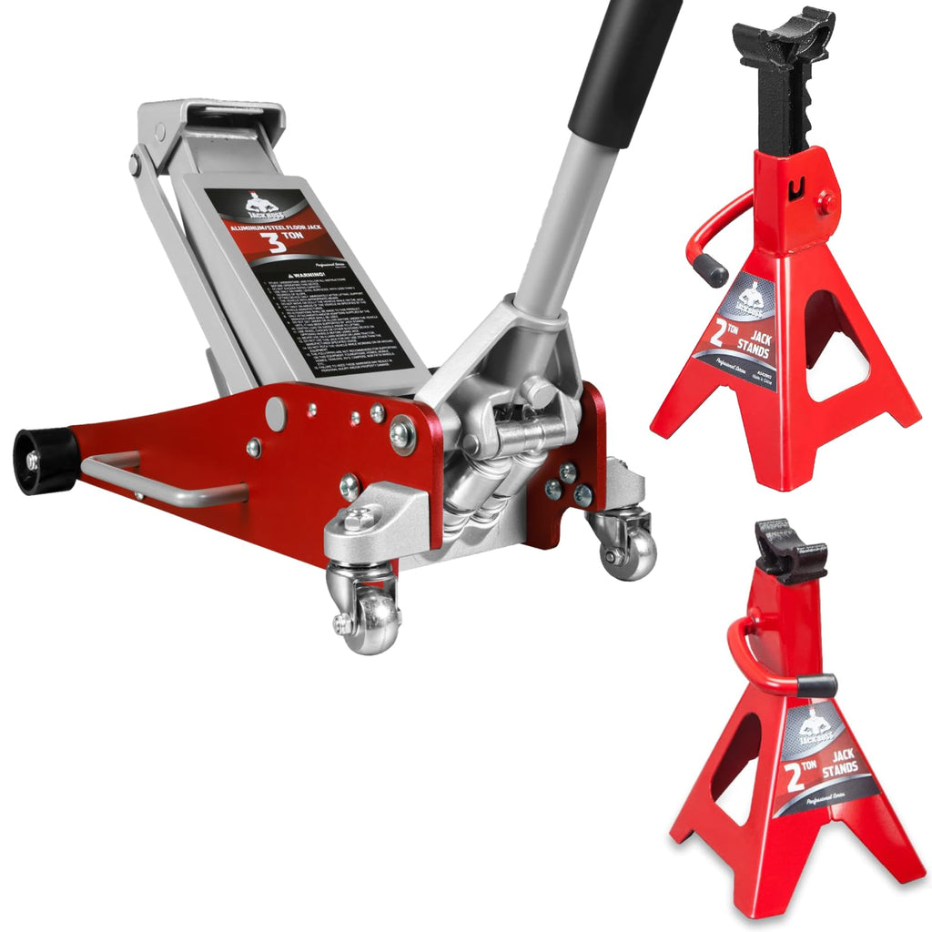 3 Ton Low Profile Aluminum and Steel Car Jack with Jack Stands, Red, 2 Pack G4429