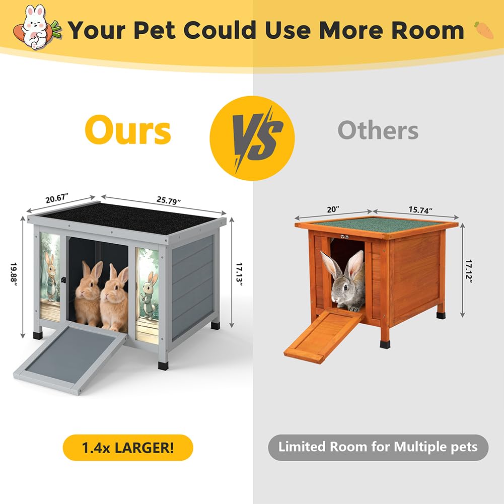 24 Inch Weatherproof Wooden Rabbit Hutch with Non-Slip Ramp N68517
