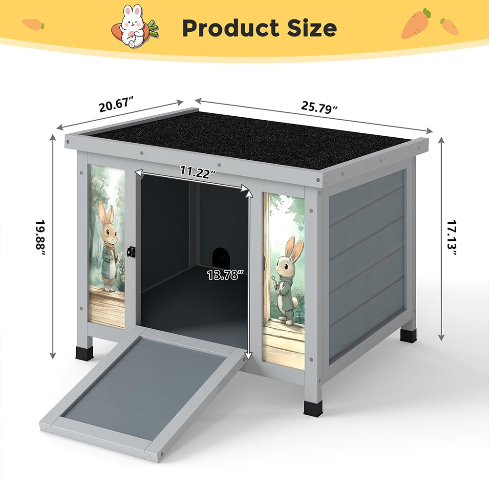 24 Inch Weatherproof Wooden Rabbit Hutch with Non-Slip Ramp N68517