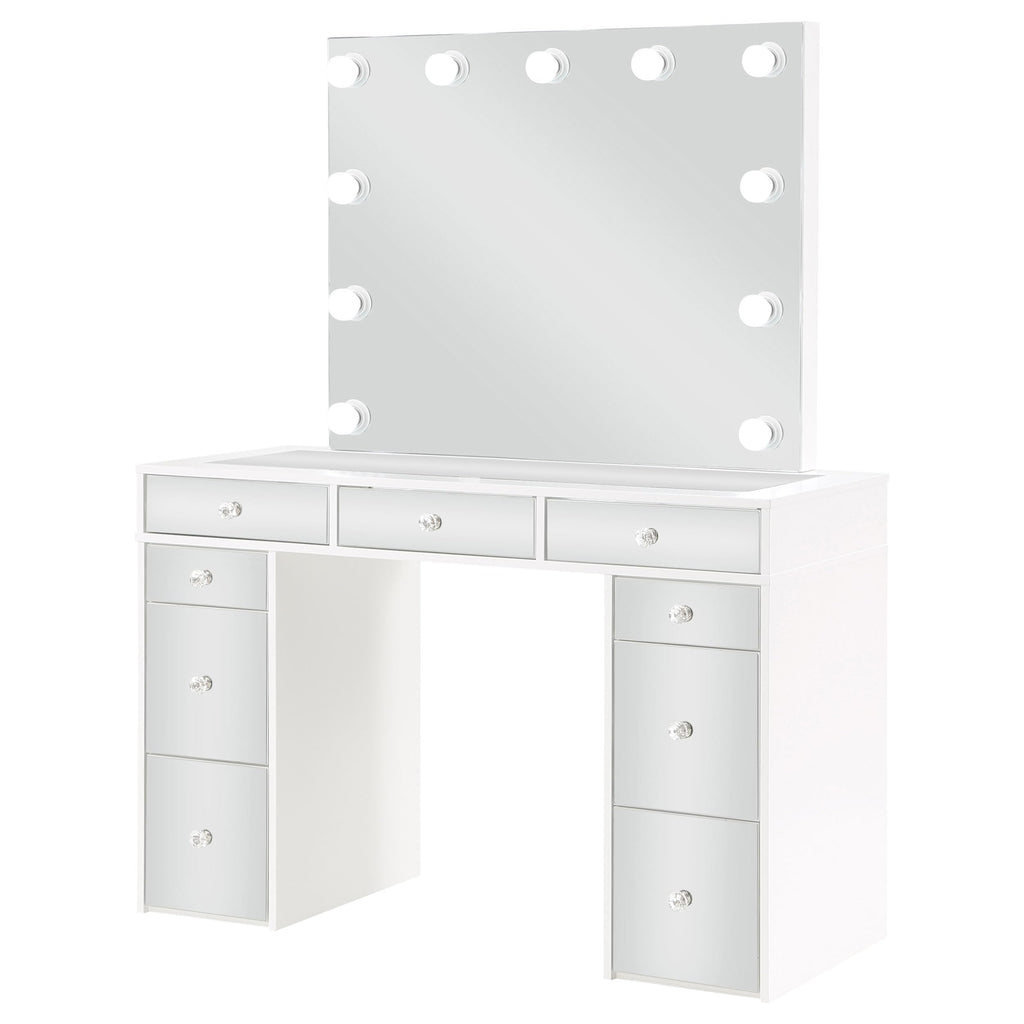 White Velvet 9-Drawer Vanity Table Set E2035