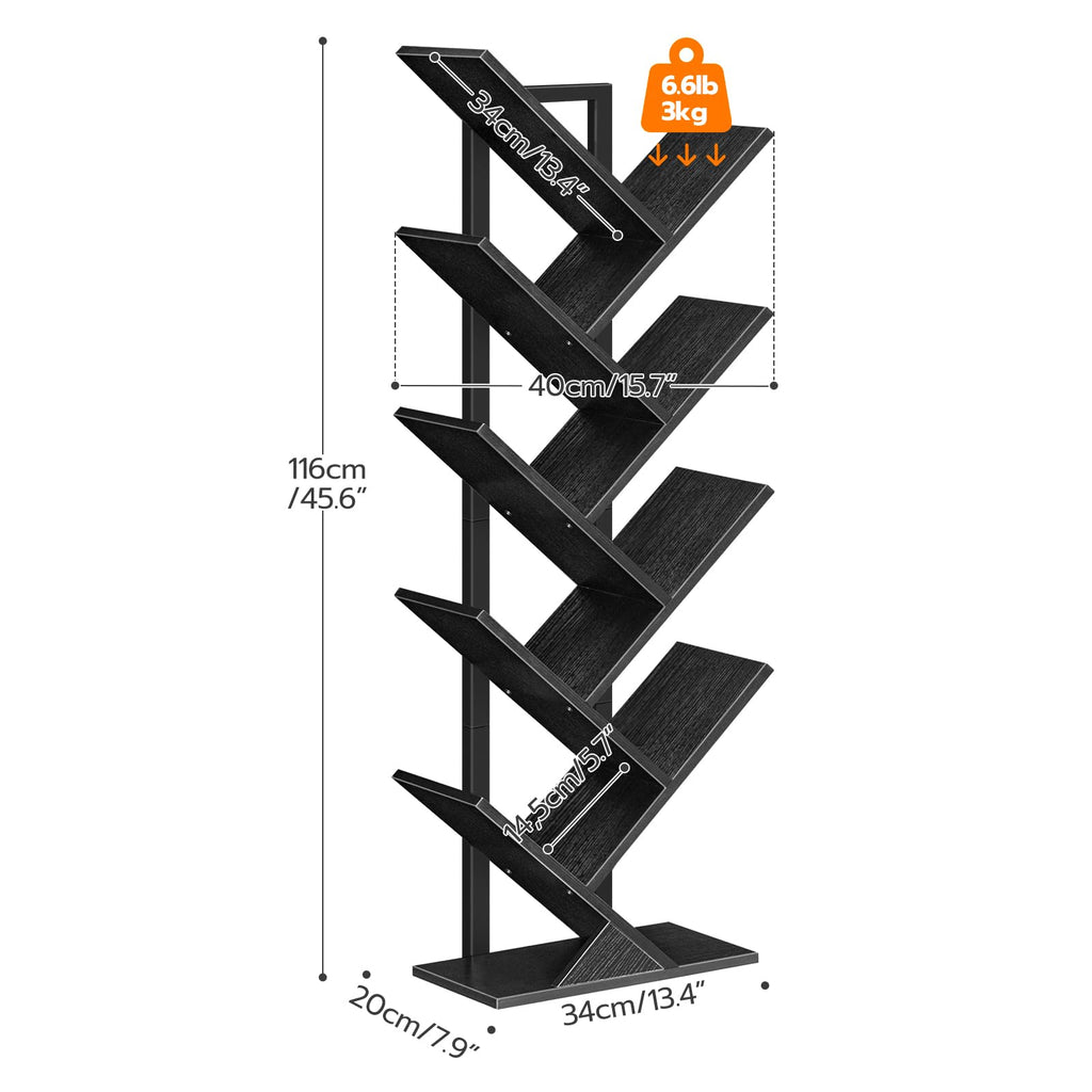 Black 9-Tier Wood Tree Bookshelf V12913
