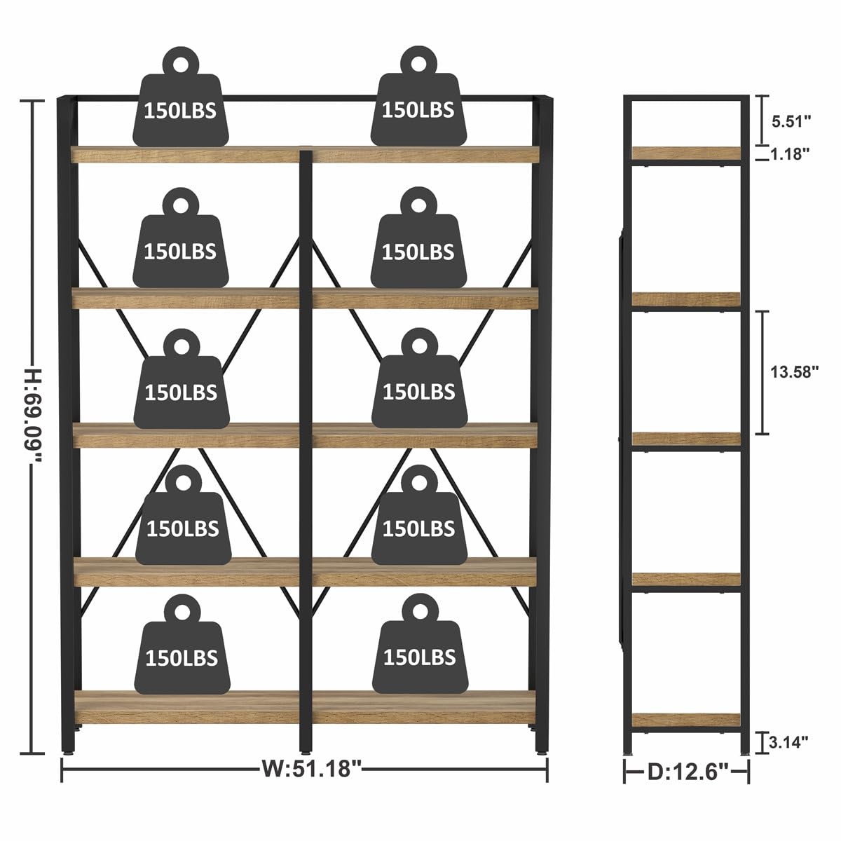 5 Tier Wood and Metal Bookshelf C52156