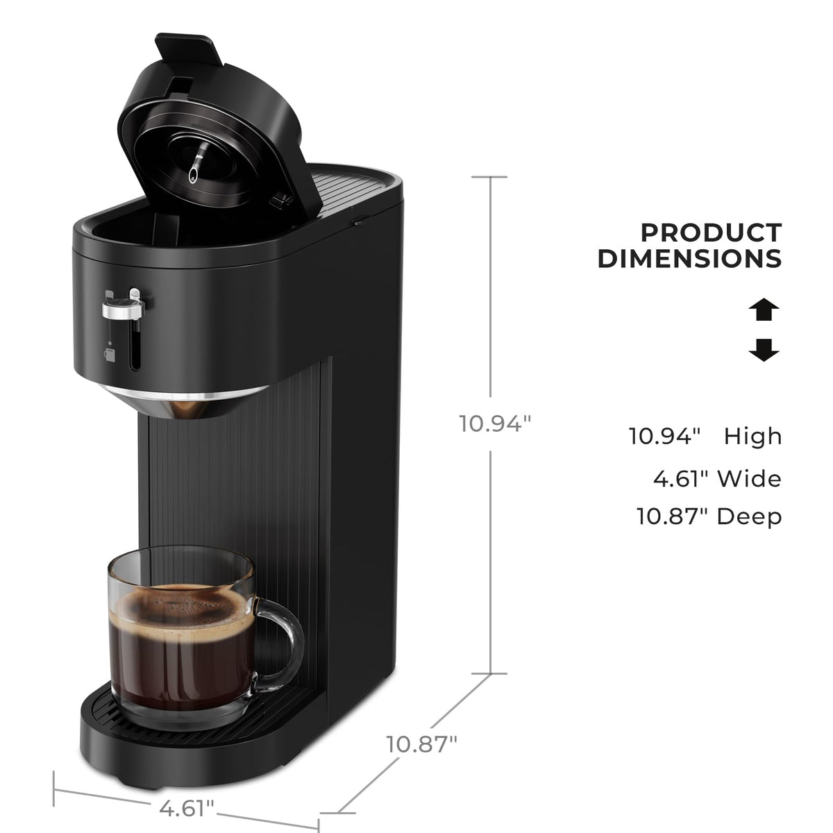 Single Serve Coffee Maker for K Cup and Ground Coffee, 6oz-14oz, Matte Black Q807761