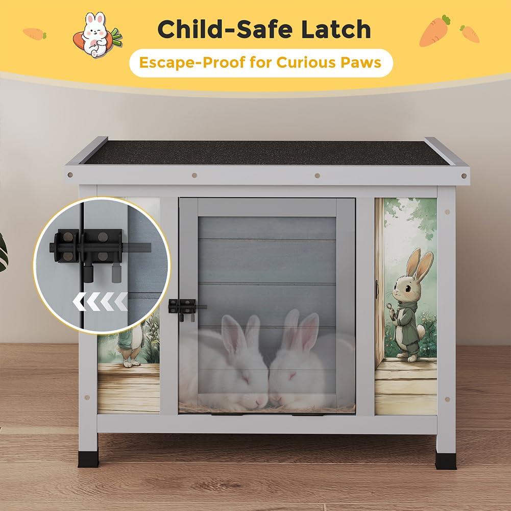 24 Inch Weatherproof Wooden Rabbit Hutch with Non-Slip Ramp N68517
