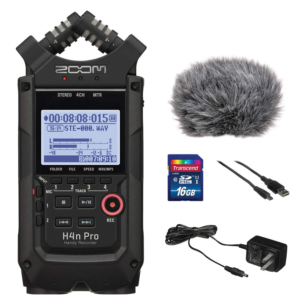 All Black 4-Track Portable Recorder with AC Adapter, Windbuster, 16GB Memory Card & USB Cable C5168
