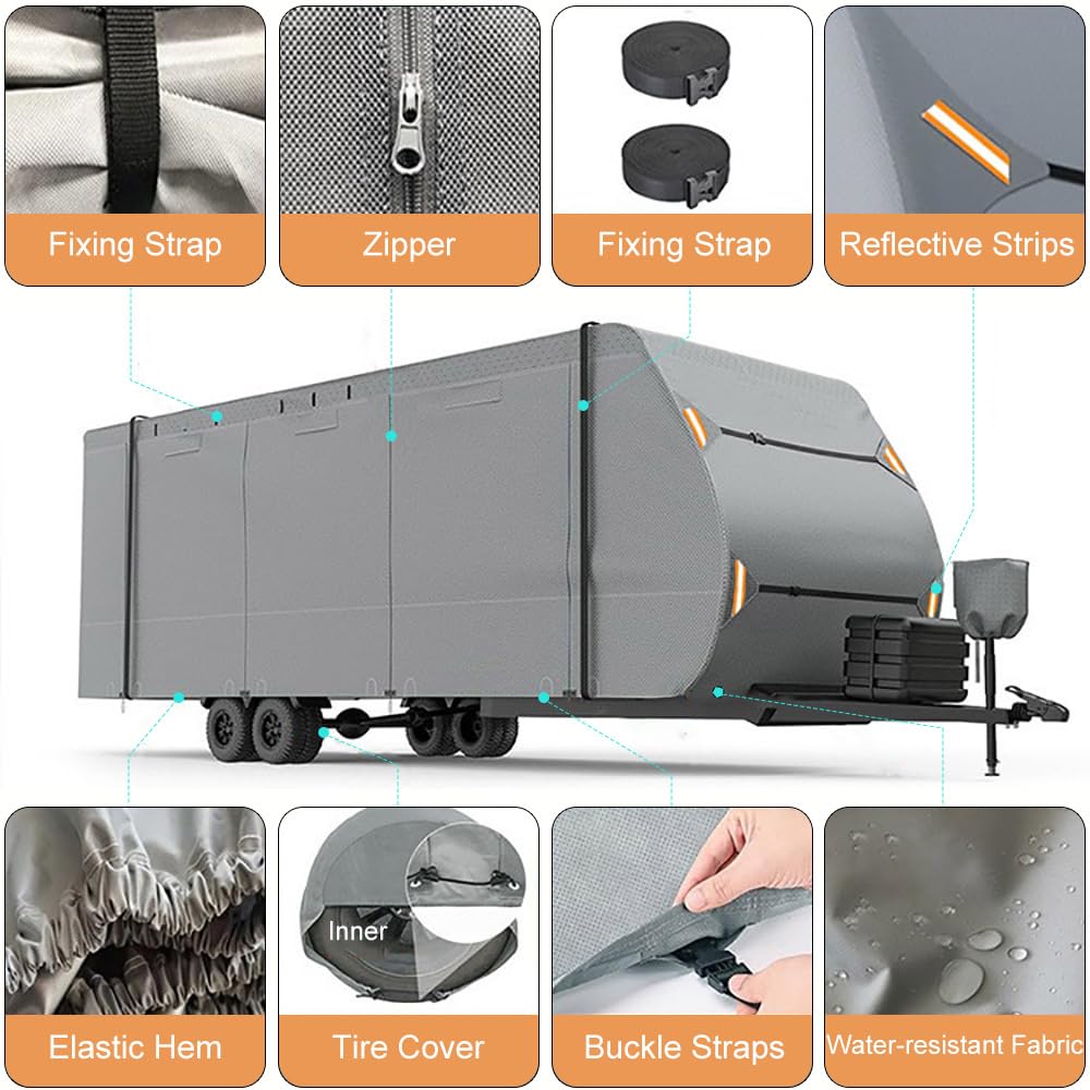 420D Waterproof Travel Trailer Cover with Adjustable Straps I7694
