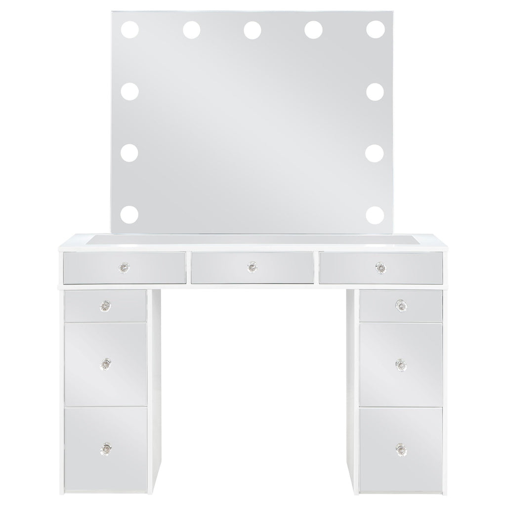 White Velvet 9-Drawer Vanity Table Set E2035