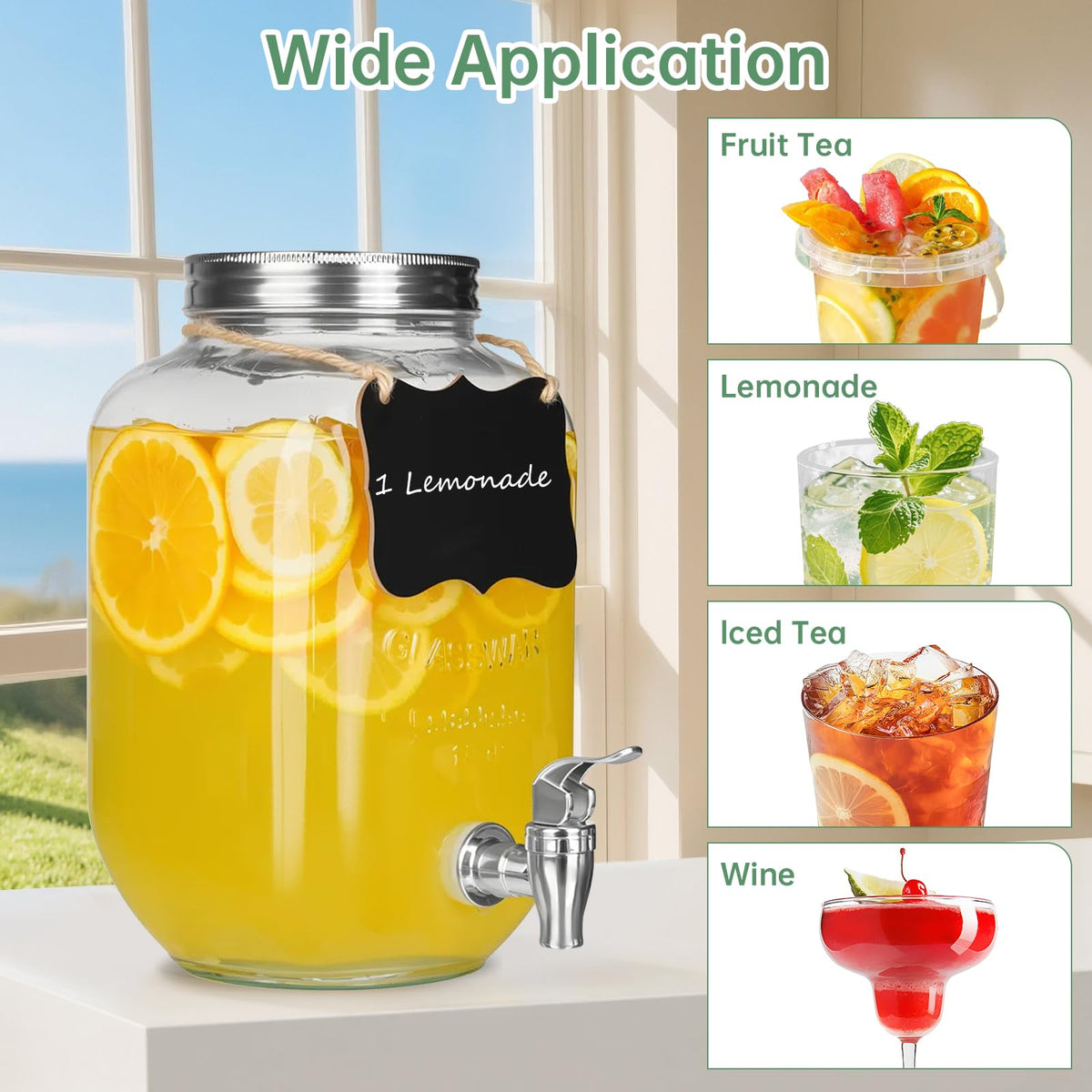 1 Gallon Glass Beverage Dispenser Jars M9559