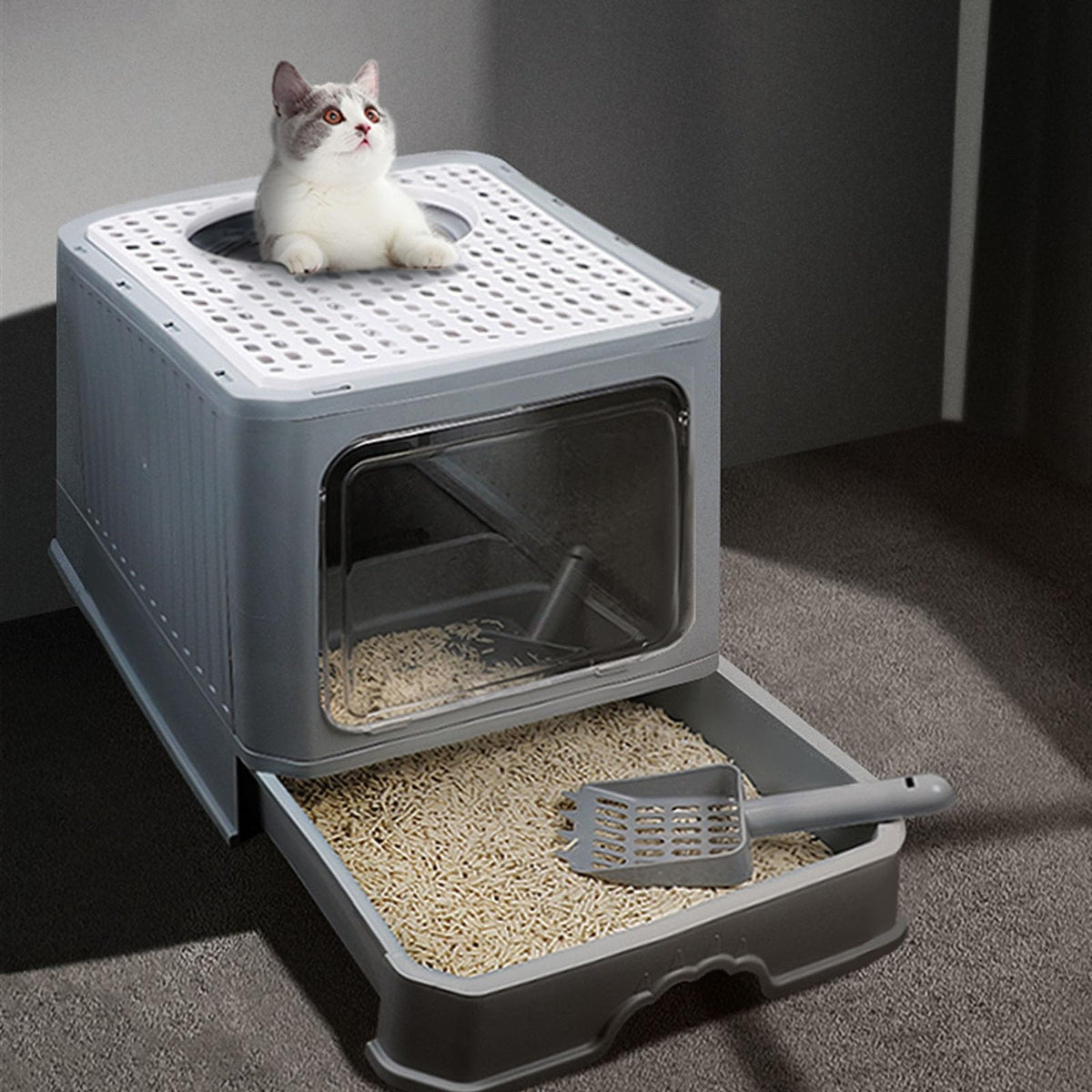 Foldable Enclosed Cat Litter Box with Lid K53387