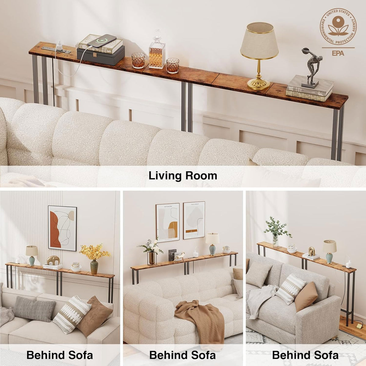 78" Narrow Console Sofa Table with Power Outlets & 2 USB Ports U7747