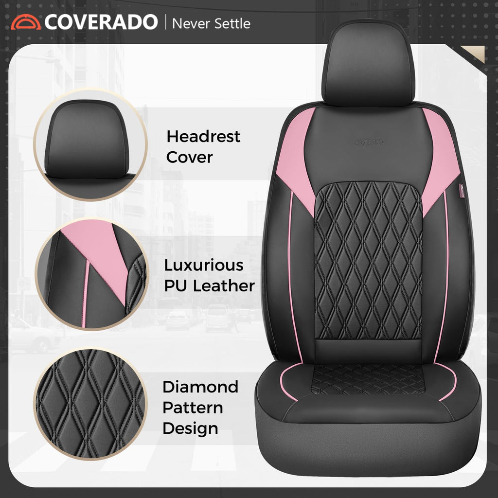 Black Pink Faux Leather Car Seat Covers Full Set M37495
