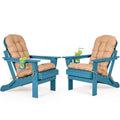Folding Adirondack Chairs Set of 2 with Cushion, Blue HDPE Plastic Oversized Patio Chair Q9977