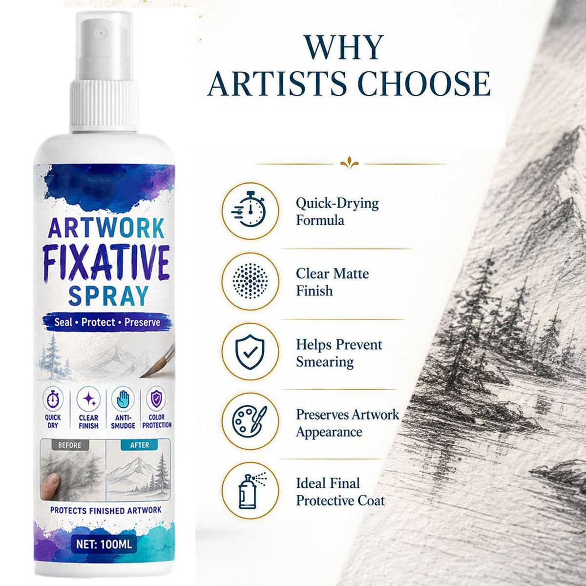 Quick-Dry Smudge-Proof Clear Matte Fixative Spray (7PCS) Y76683