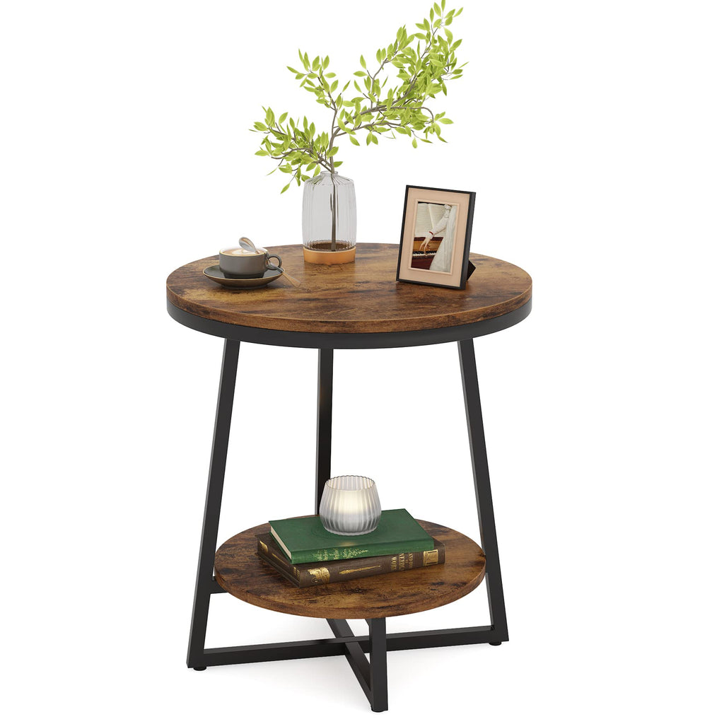 2 Tier Round End Table with Storage Shelf A1117