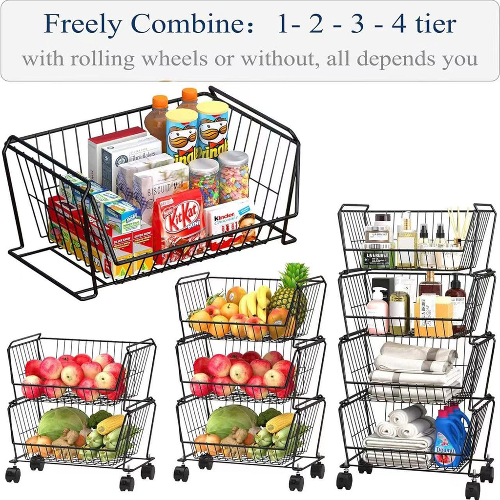 4-Tier Stackable Wire Storage Baskets with Wheels D89600
