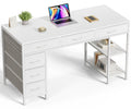 White 6 Drawer Computer Desk with Shelves D54863