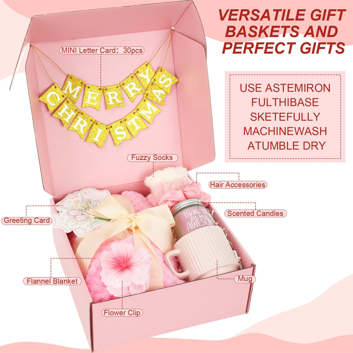 Birthday Gift Basket for Women, Spa Relaxation Set, Pink F82104